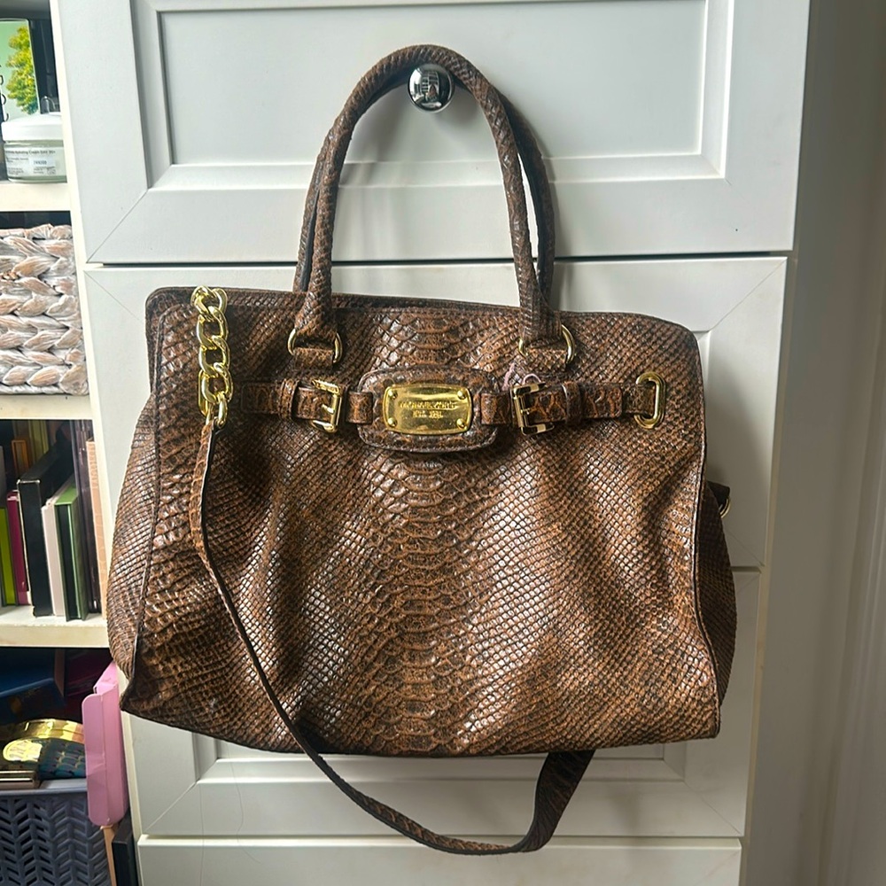 Michael Kors Hamilton, brown snake skin handbag